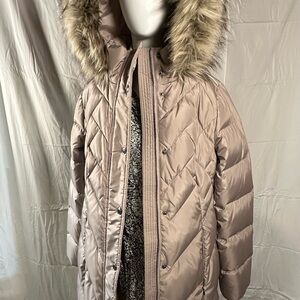 London Fog Down-Filled Puffer Coat with Faux Fur Trim Hood NWT Sz.S